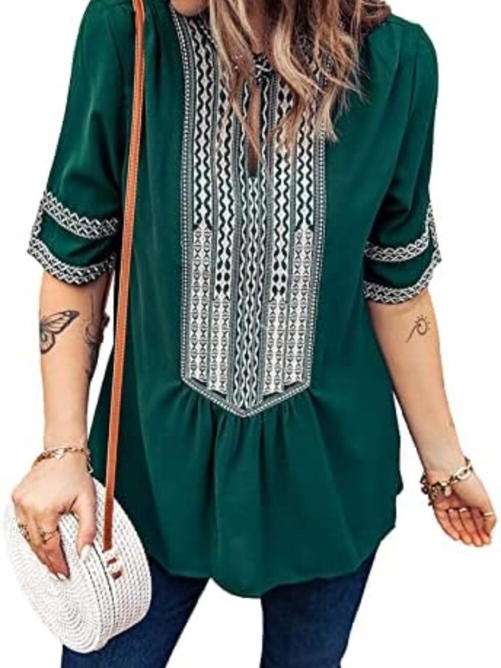FARYSAYS Women's Summer Boho Embroidered V Neck Blouse